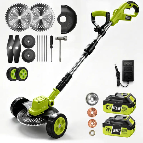SEESE Cordless Electric Weed Wacker with 2 Batteries, 3-in-1 Grass Trimmer, Brush Cutter & Lawn Edger, Adjustable Telescopic Handle