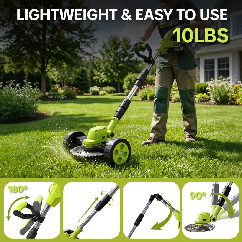 SEESE Cordless Electric Weed Wacker with 2 Batteries, 3-in-1 Grass Trimmer, Brush Cutter & Lawn Edger, Adjustable Telescopic Handle