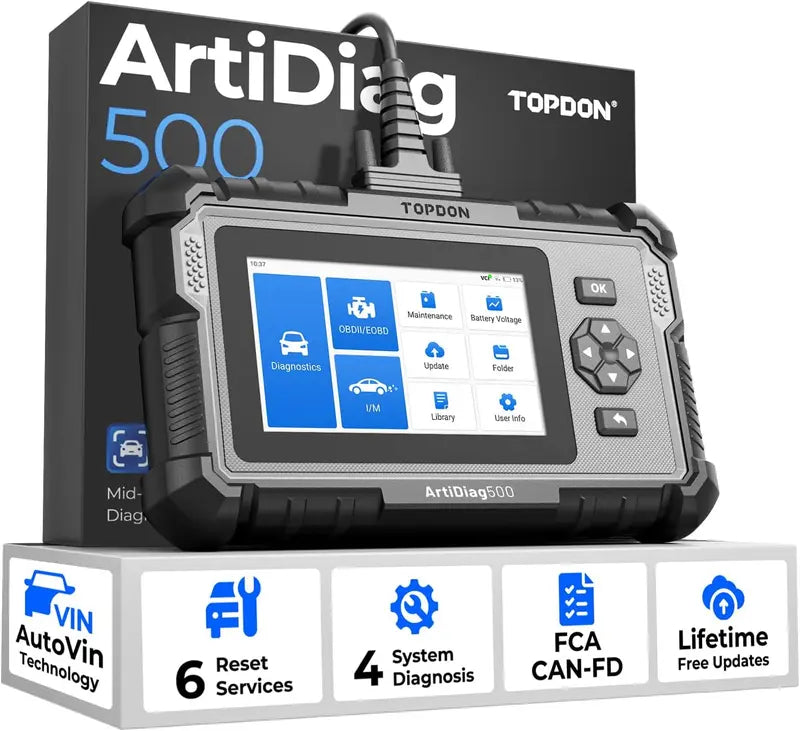 TOPDON ArtiDiag500 OBD2 Scanner, 4-System Car Diagnostic Tool with 6 Reset Functions, AutoVIN, Live Data, ABS SRS Engine Transmission