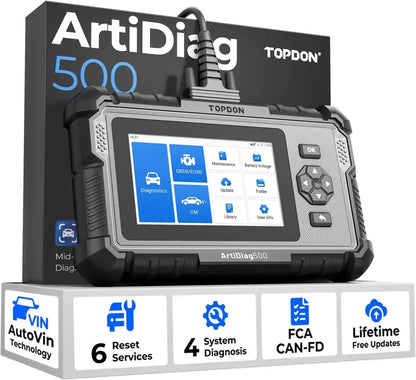 TOPDON ArtiDiag500 OBD2 Scanner, 4-System Car Diagnostic Tool with 6 Reset Functions, AutoVIN, Live Data, ABS SRS Engine Transmission