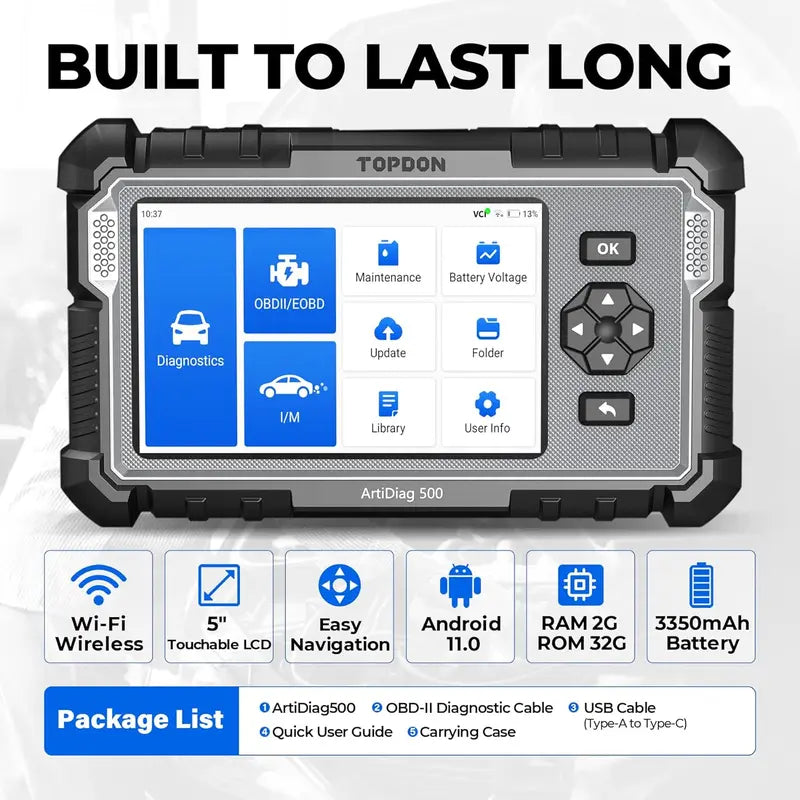 TOPDON ArtiDiag500 OBD2 Scanner, 4-System Car Diagnostic Tool with 6 Reset Functions, AutoVIN, Live Data, ABS SRS Engine Transmission